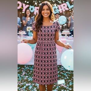 Charter Club Shift Sheath Dress Navy Pink Geometric Print Sz M P Office Siren